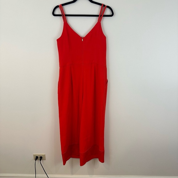 NWT Trina Turk Wide Leg Jumpsuit Poppy Red 8 Strappy V Neck Satin Trim Pockets - Picture 6 of 6